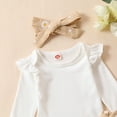 thumbnail image 6 of Douhoow Baby Girls 2PCS Spring Set 3M 6M 12M 18 24M Infant White Long Sleeve Ruffle Romper Daisy Print Pants Headband, 6 of 7