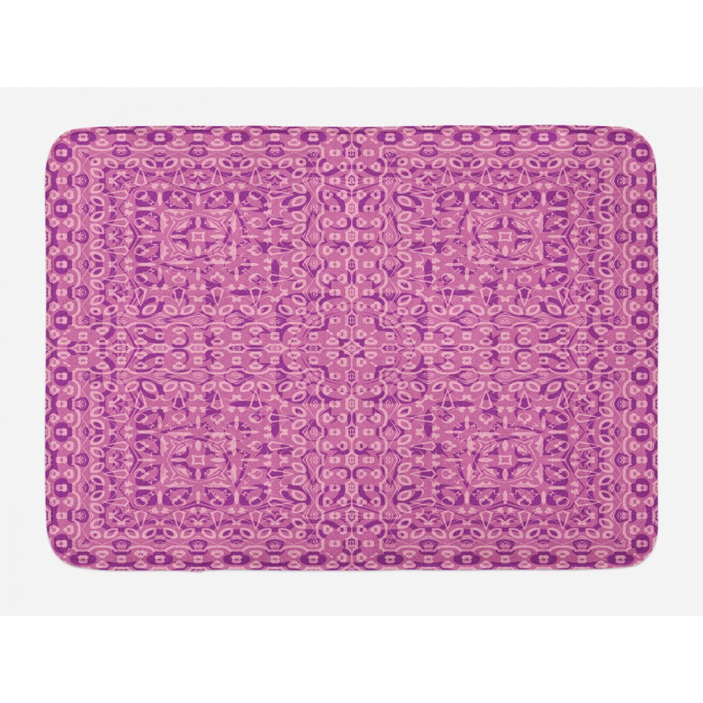 Mauve Bath Mat, Abstract Vintage Ethnic Tribal Pattern Cultural