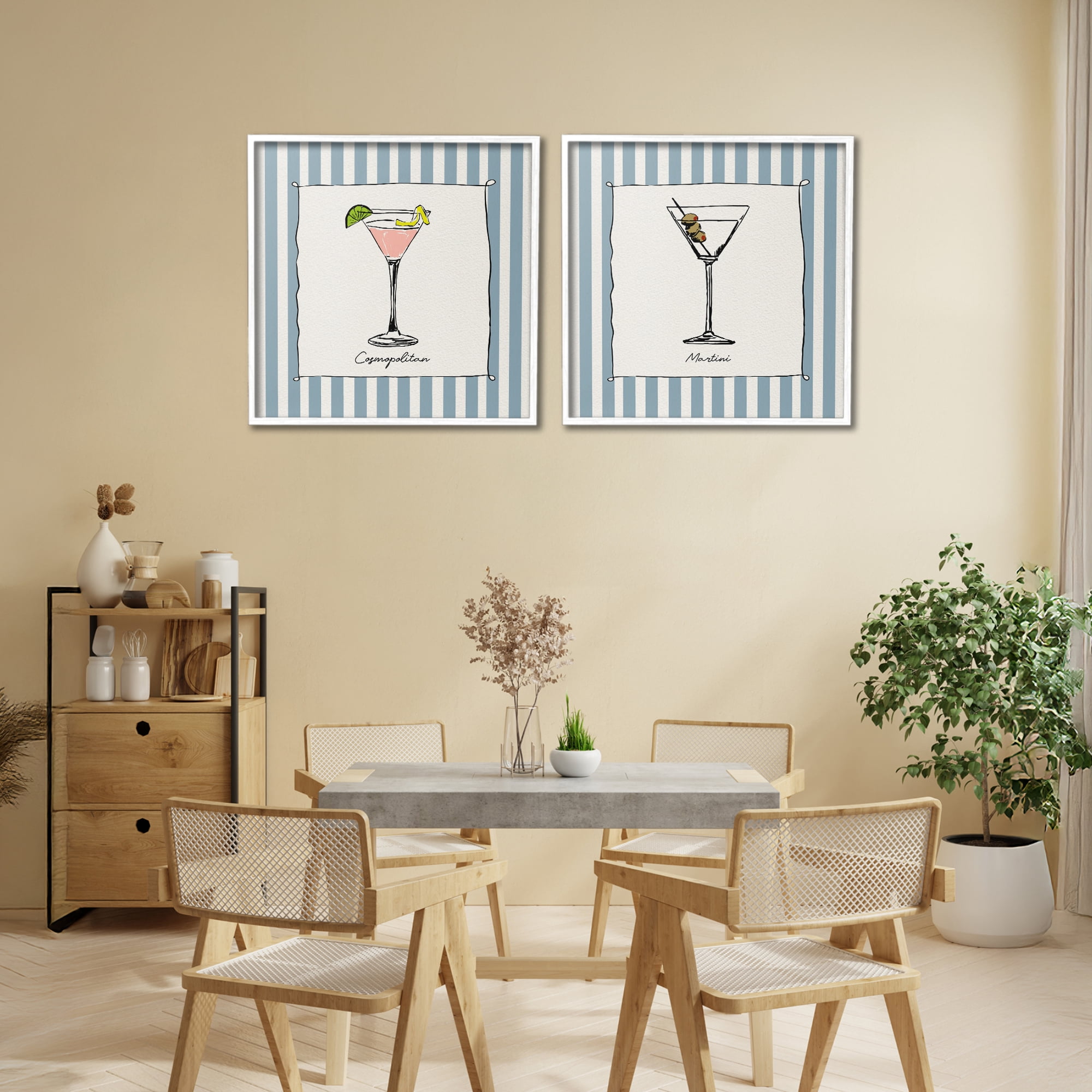 Stupell Industries Summer Drinks on Stripes 2 Piece White Framed Giclee Art Set, design by Susan Jill