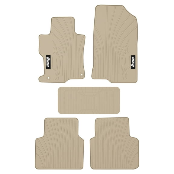 Ikon Motorsports Floor Mats Compatible With 2008-2012 Honda Accord, Latex Rubber Heavy Duty All Weather Season Car Auto Custom Fit Front Rear Carpets Liner 5PC Beige