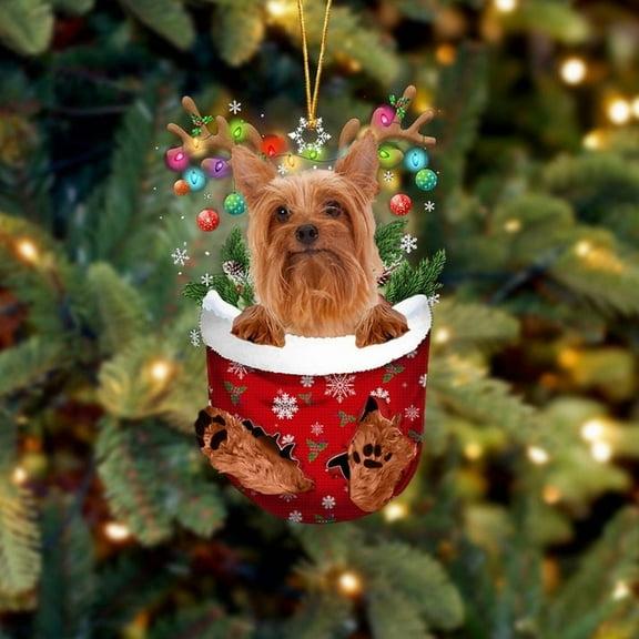 Acrylic 2D FLAT - Silky Terrier In Snow Pocket Christmas Ornament Flat Acrylic Dog Ornament - Holiday Tree Decoration