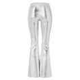thumbnail image 3 of Women's Shiny Metallic Flared Pants High Waisted Stretchy Bottom Wide Leg Pants Trousers, 3 of 4