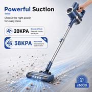 PrettyCare Cordless Stick Vacuum Cleaner, 38KPA 50mins 2600mAh 6-in-1 Lightweight Upright for Carpet Hard Floor Pet Hair W200 Upgraded