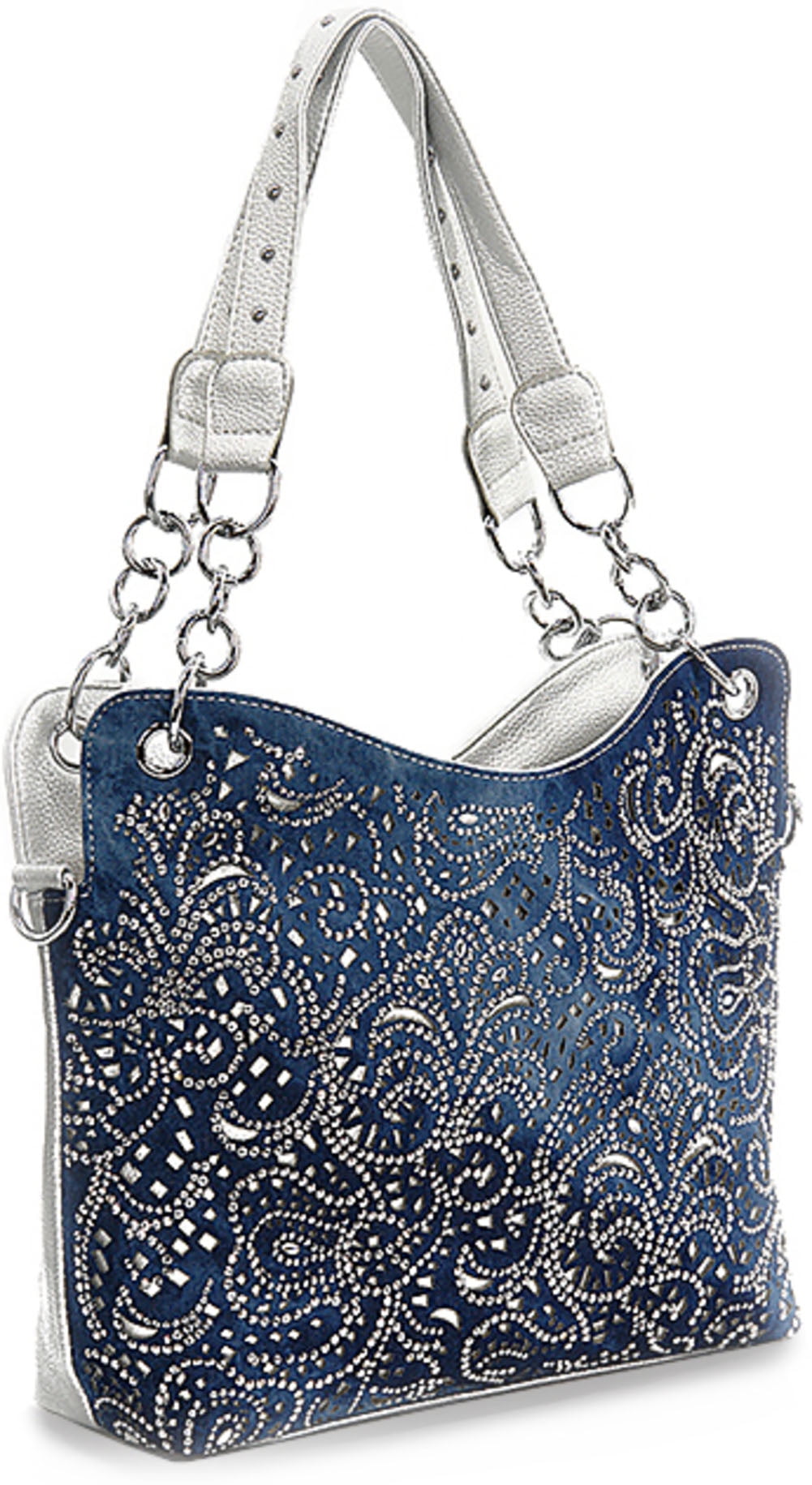 ZZFAB Rhinestone Purse Double Chain Handles Laser cut Bling Purse Blue