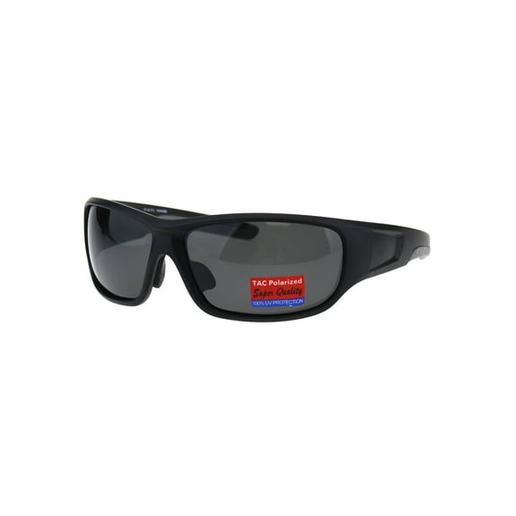 Polarized Anti-glare Warp Plastic Sport Biker Mens Sunglasses Matte Black