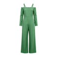 thumbnail image 7 of MexChoioe Womens Off Shoulder Jumpsuits Long Sleeve Contrast Trim Wide Leg Pocket Casual Vacation Rompers, 7 of 7
