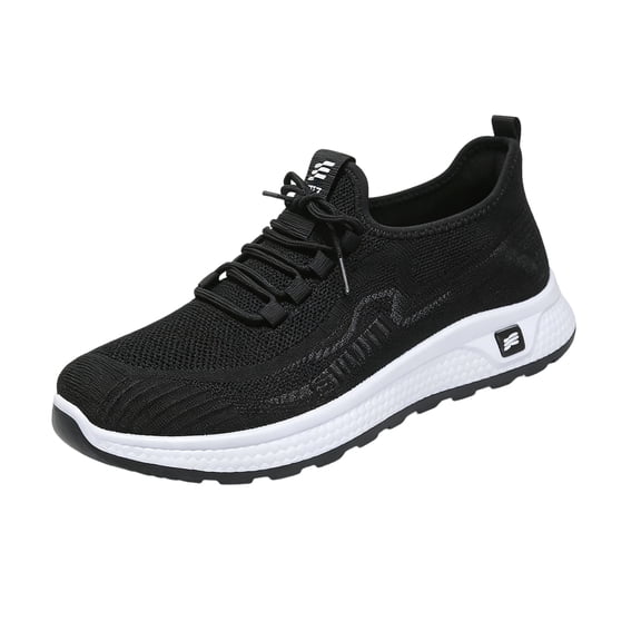 Domuza Mens Fly Knit Mesh Athletic Sneakers, Lightweight Breathable Sport Walking Shoes, Comfort Casual Running Footwear For Daily Use Black 7.5 (EU-40)