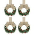thumbnail image 1 of 4 Pcs Christmas Mini Cabinet Wreaths for Kitchen with Ribbon Bows Red Berry Artificial Wreath, Small Garlands Window Hanging, 1 of 7