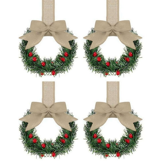 4PCS Christmas Cabinet Wreath Ribbon Mini Christmas Wreathes with Bow Hot M0