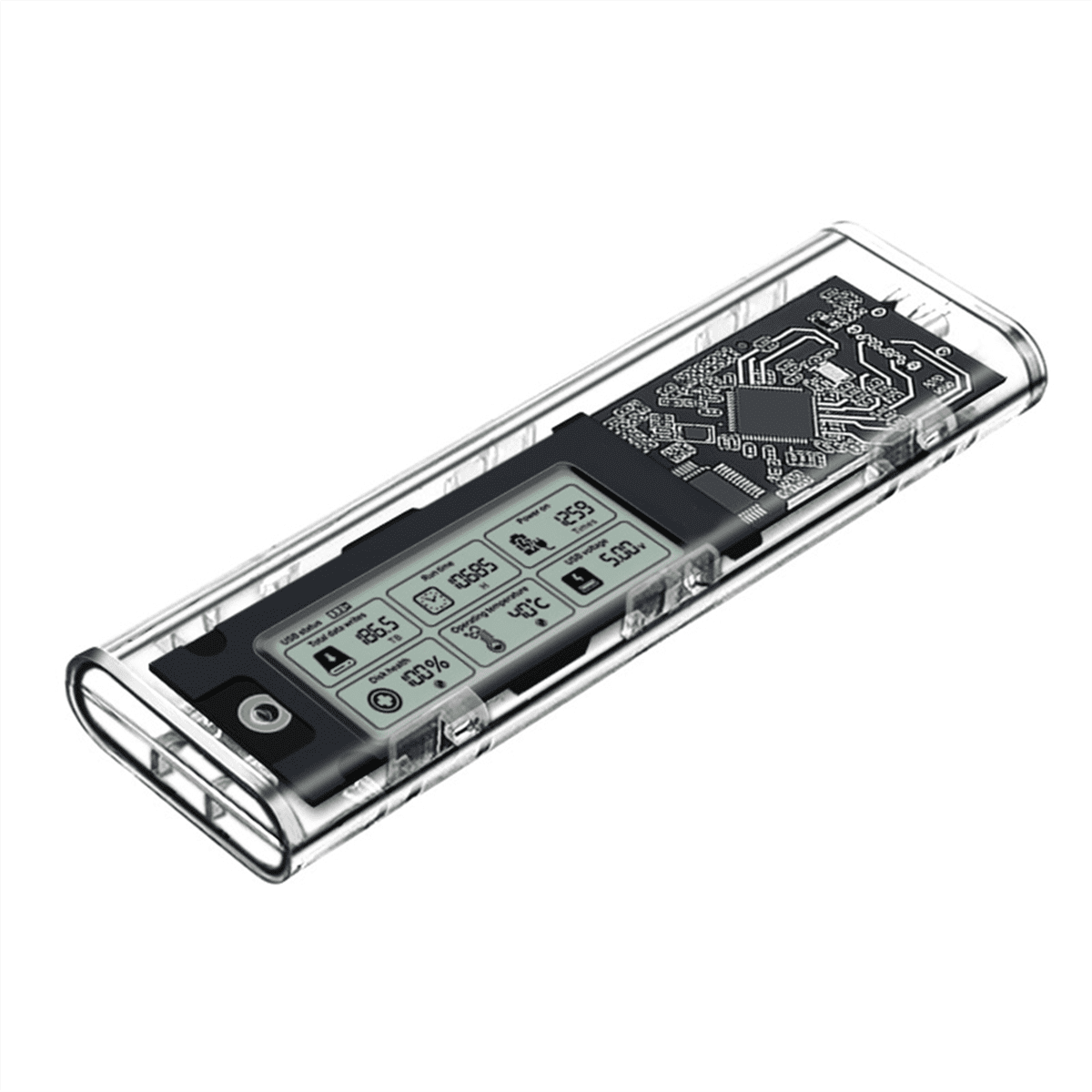 M.2 NVME/NGFF Dual Protocol SSD Enclosure Transparent Hard Drive Case USB3.2 with Intelligent Display SATA SSD Adapter