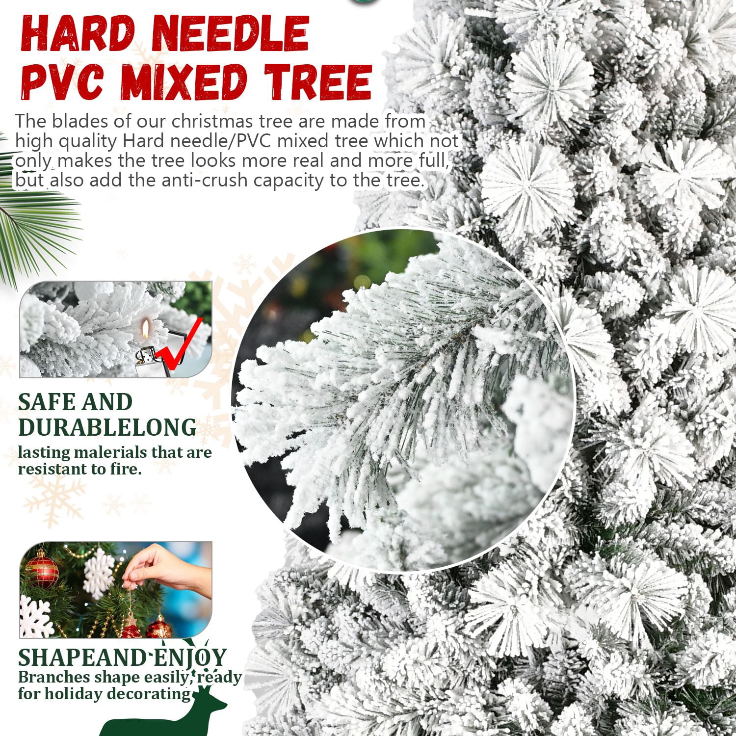 Alvantor 7FT Flocked Christmas Tree Full-Body Holiday Tree with 450 LED Lights & 1060 Tips for Indoor Holiday Decoration White