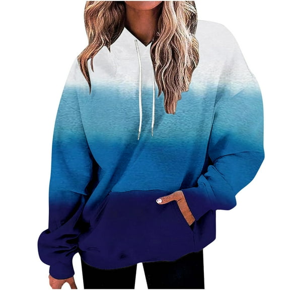 ShomPort Womens Long Sleeve Oversized Sweatshirts Hoodies Fall Trendy Pullover Tops (Blue 53)