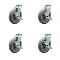 8 Inch Thermoplastic Rubber Swivel Caster Set with Ball Bearings and Brakes SCC