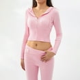 thumbnail image 2 of Women Y2k 2 Pieces Outfits Long Sleeve Zip-Up Slim Fit Hooded Crop Sweater Tops Flare Skinny Pants Tracksuits Set, 2 of 5