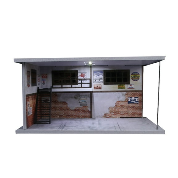 1/64 Diorama Garage Model LED Lighting Repair Workshop Scene Model Display Case,Car Parking Model for Diecast Car Model