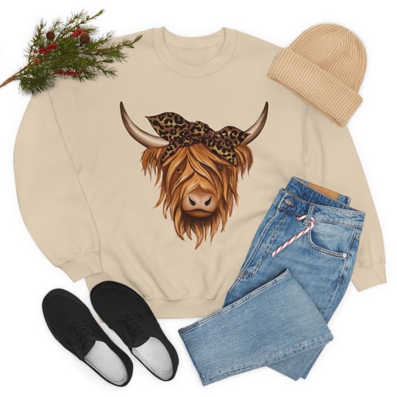 Highland Cow Hoodie, Cow Farm Sweatshirt , Farm Sweater, Animal Lover Sweatshirt, Leopard Boho Cow, Trendy, Unisex sweatshirt