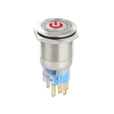 5Pin 12V LED Lighted SPDT ON-OFF Car Push Button Switch with Wire Socket Plug for 19mm 3/4