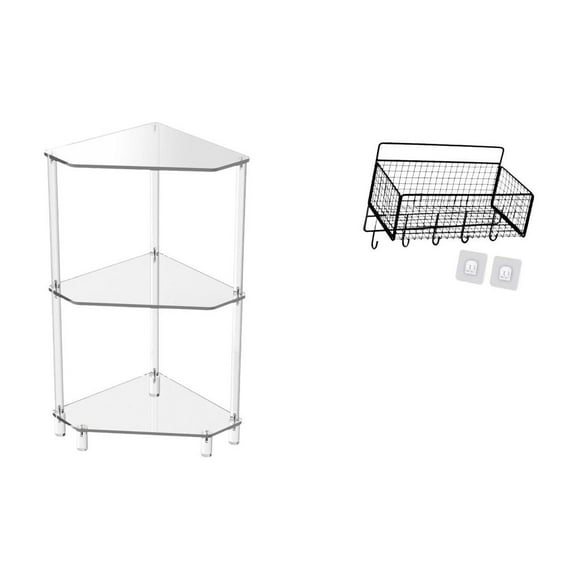 Luzkey Acrylic Corner Side Table Three Tier End Table Hanging Storage Basket Wall Mounted Organizer Wire Shelf Modern Material Suitable for Bedroom Living Ro