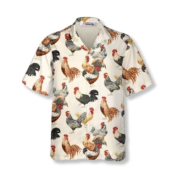 Hen And Rooster Chicken Pattern Hawaiian Shirt, Summer Aloha Beach Shirt, Unisex Button Down Short Sleeve Shirts, Summer Shirt, Family Hawaiian Shirt