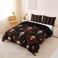 thumbnail image 2 of Homewish Halloween Sugar Skull Bedding,Retro Red Rose Floral Duvet Cover Full,Black Reversible,3-Piece,1 Duvet Cover and 2 Pillowcases, 2 of 6