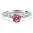 thumbnail image 3 of Gem Stone King 10K Two Tone Gold Pink Moissanite and Lab Grown Diamond Engagement Ring for Women | 0.68 Cttw | Round 5MM | Gemstone Birthstone | Size 7, 3 of 6