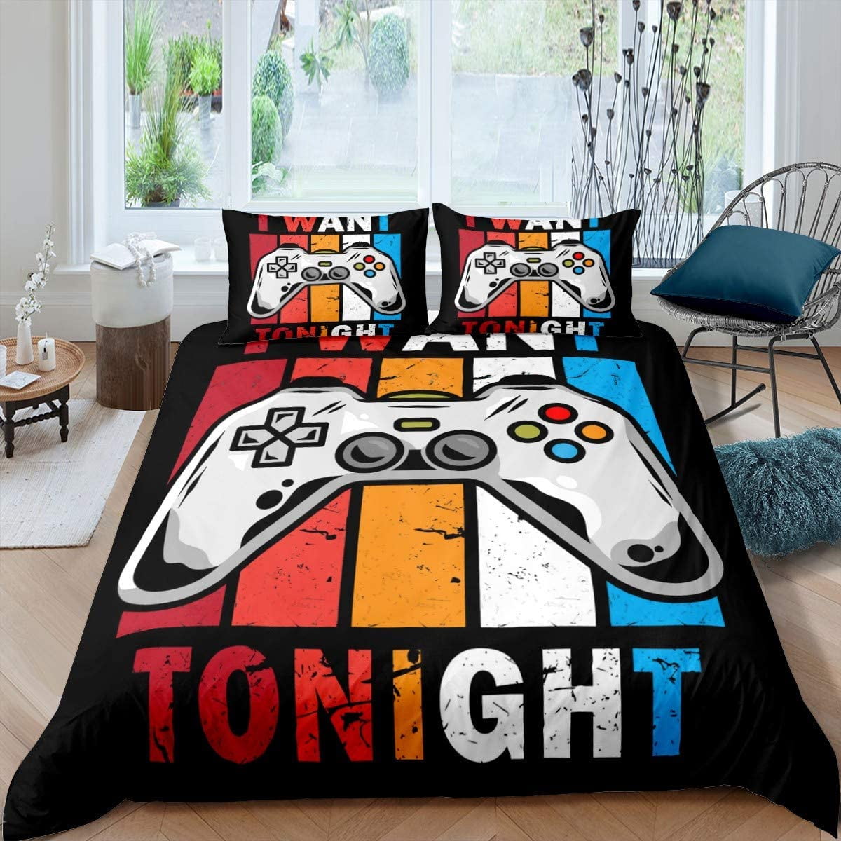 Game Bed Sheet Set Glitter Watercolor Gamer Design Bed Sheets for Kids Boys Girls Video Game Gamepad Bedding Set Game Controller Fitted Sheet Bedroom Collection 2Pcs Single Size 