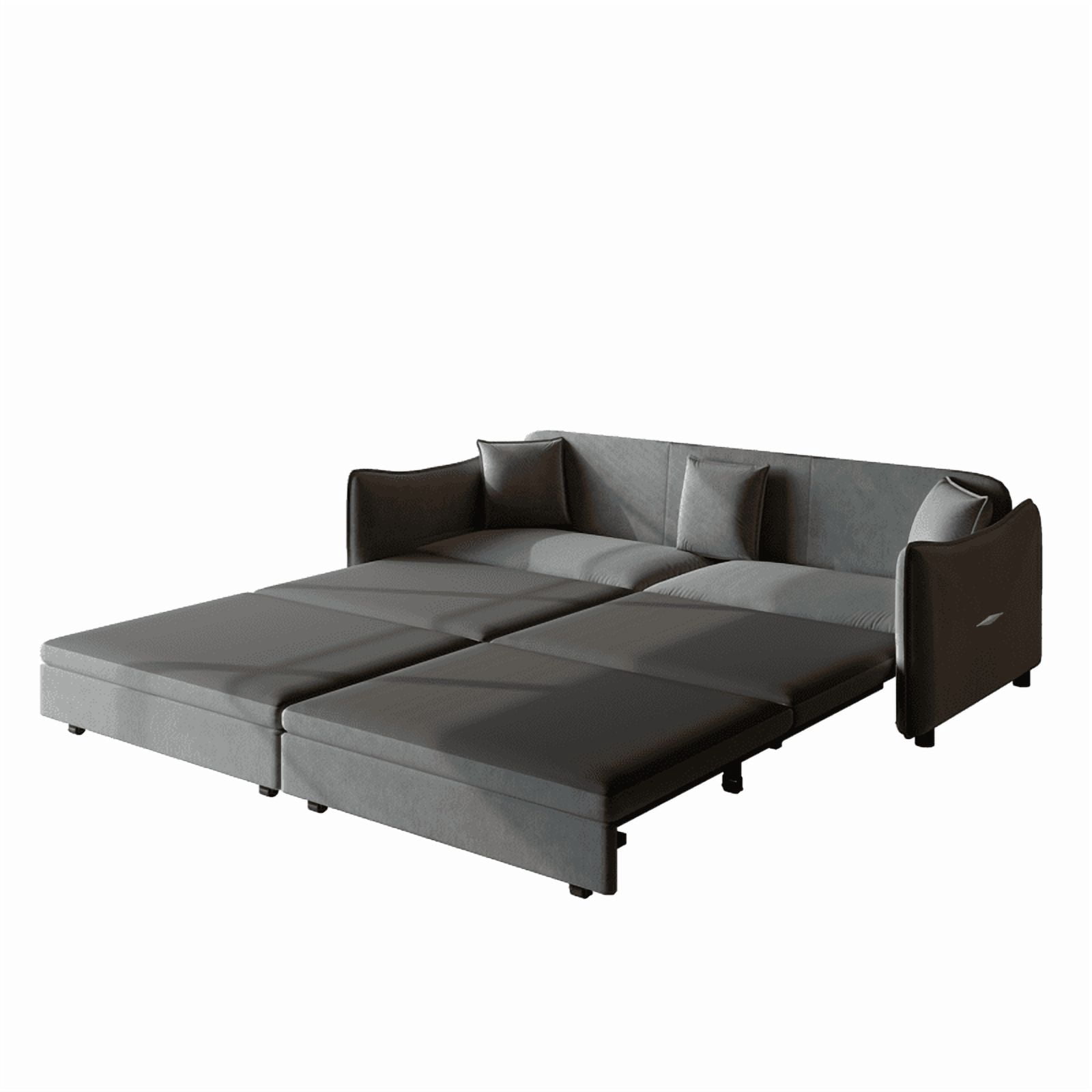3-in-1 Convertible Pull Out Sofa Bed, 81.9'' King Size Sleeper Sofa Bed with Golden Accent Trim, Velvet 3-Seater Couch with 3 Pillows for Living Room, Small Space, Apartment
