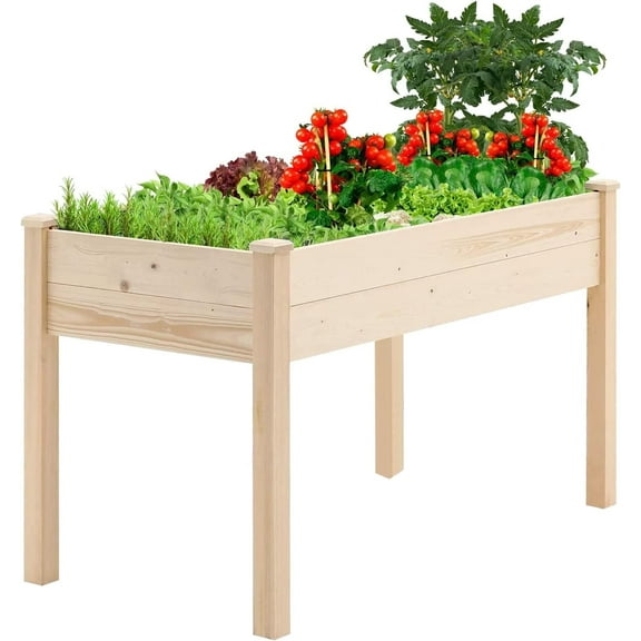 SOLAURA Raised Garden Bed 48x22x30in Outdoor Elevated Wood Planter Box for Flower, Fruits, Herbs and Vegetables - Natural