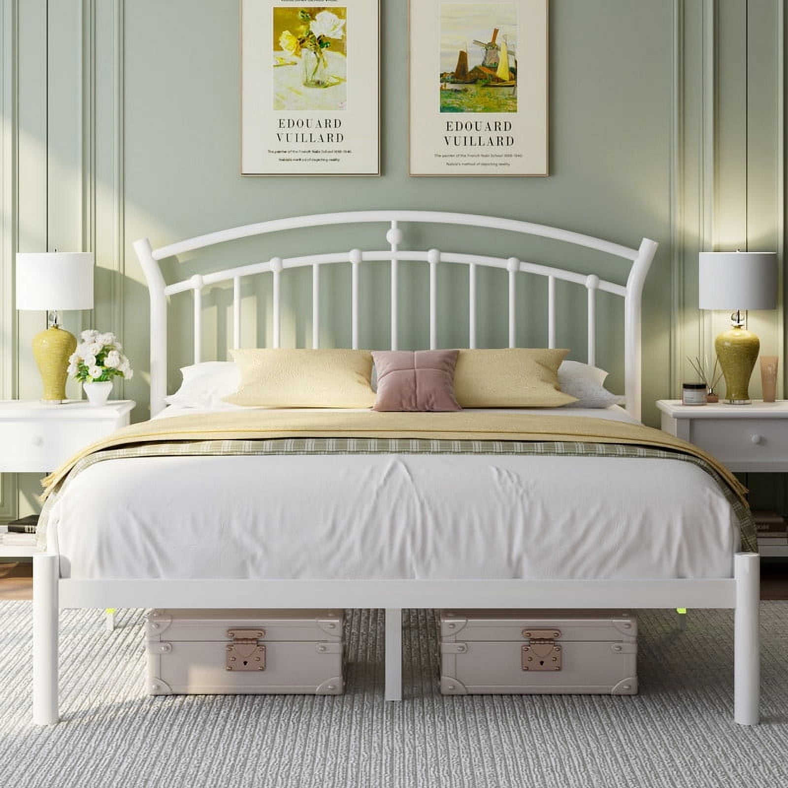 Laisnet Full Size Bed Frame with Headboard & Footboard, Noise-Free & Under-Bed Storage, Vintage Victorian Metal Platform, White
