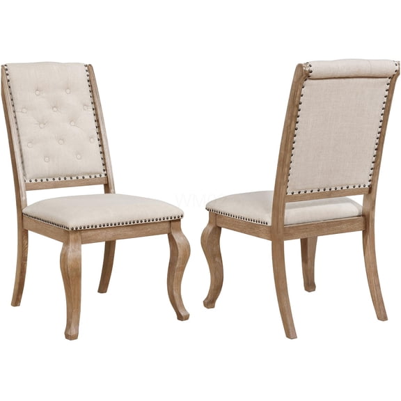 Ivory Upholstered Dining Chairs Set of 2, Modern Farmhouse Button Tufted Accent Chairs with Nailhead Trim for Kitchen and Dining Room