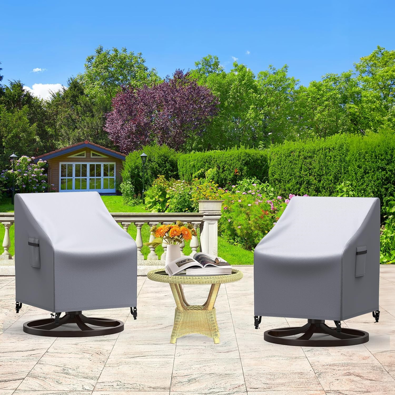 SUMMIT-Patio Chair Covers, 2 Pack Outdoor Swivel Lounge Chair Cover, Heavy Duty Patio Rocking Chair Covers, Patio Furniture Covers Waterproof, 30" W×34" D×38.5" H, Grey