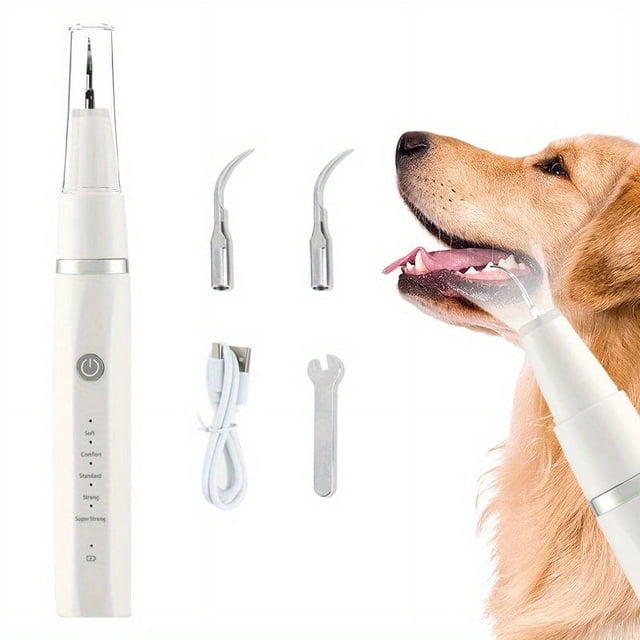Ultrasonic Dog Teeth Cleaning Kit With LED Lamp For Pet, 5 Modes For Teeth Care To Remove Stains Calculus, Dog Toothbrush Plaque And Tartar Remover With 3 Heads