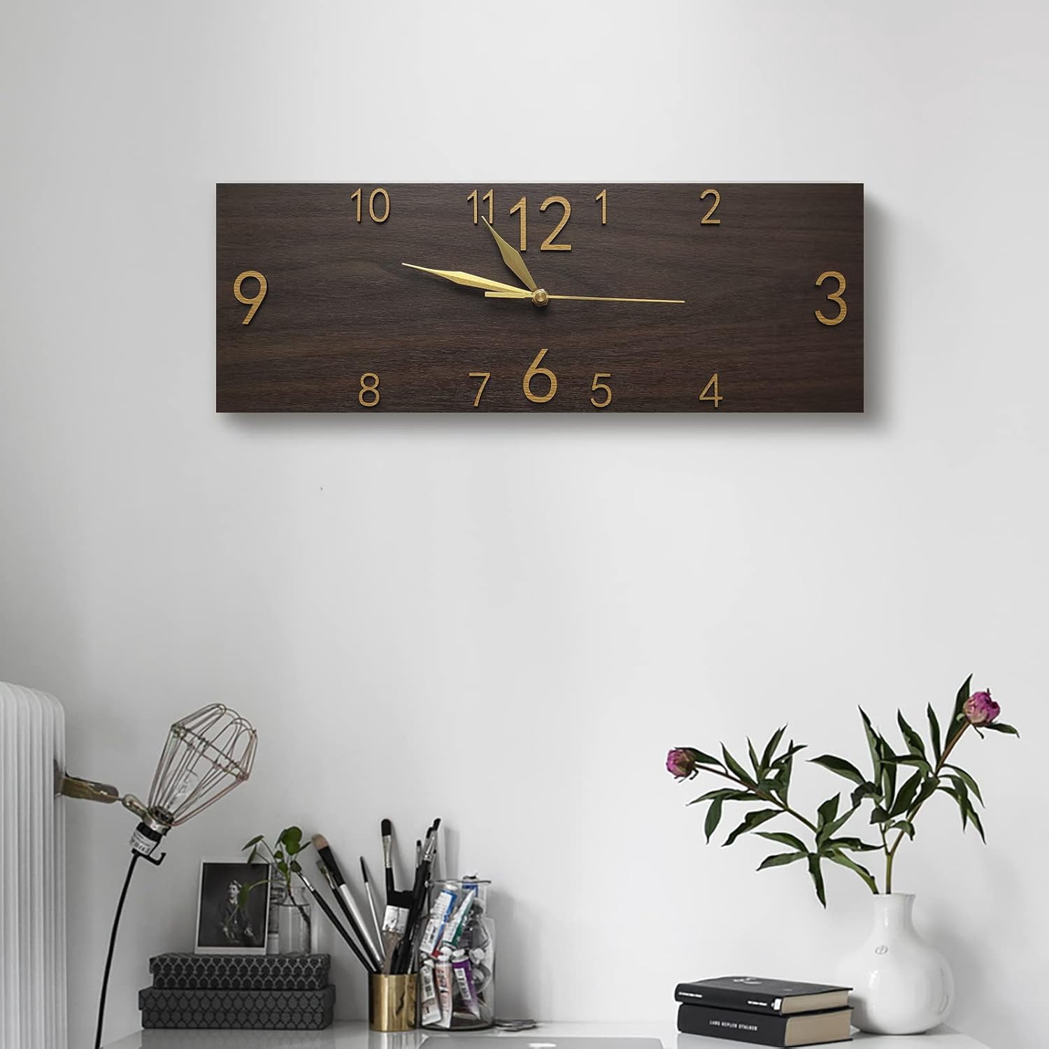 Rustic Wall Clock Silent Non-Ticking, Frameless Art Wall Clocks Farmhouse Wall Décor，Rectangle Handmade Clocks Decorative for Home Living Room Kitchen Office, Battery Operated
