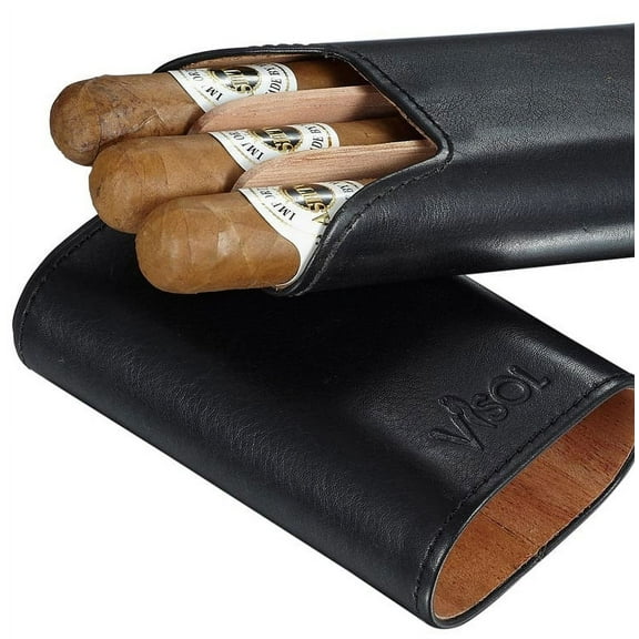 Visol  Cuero Genuine Black Leather 3-Finger Cigar Case