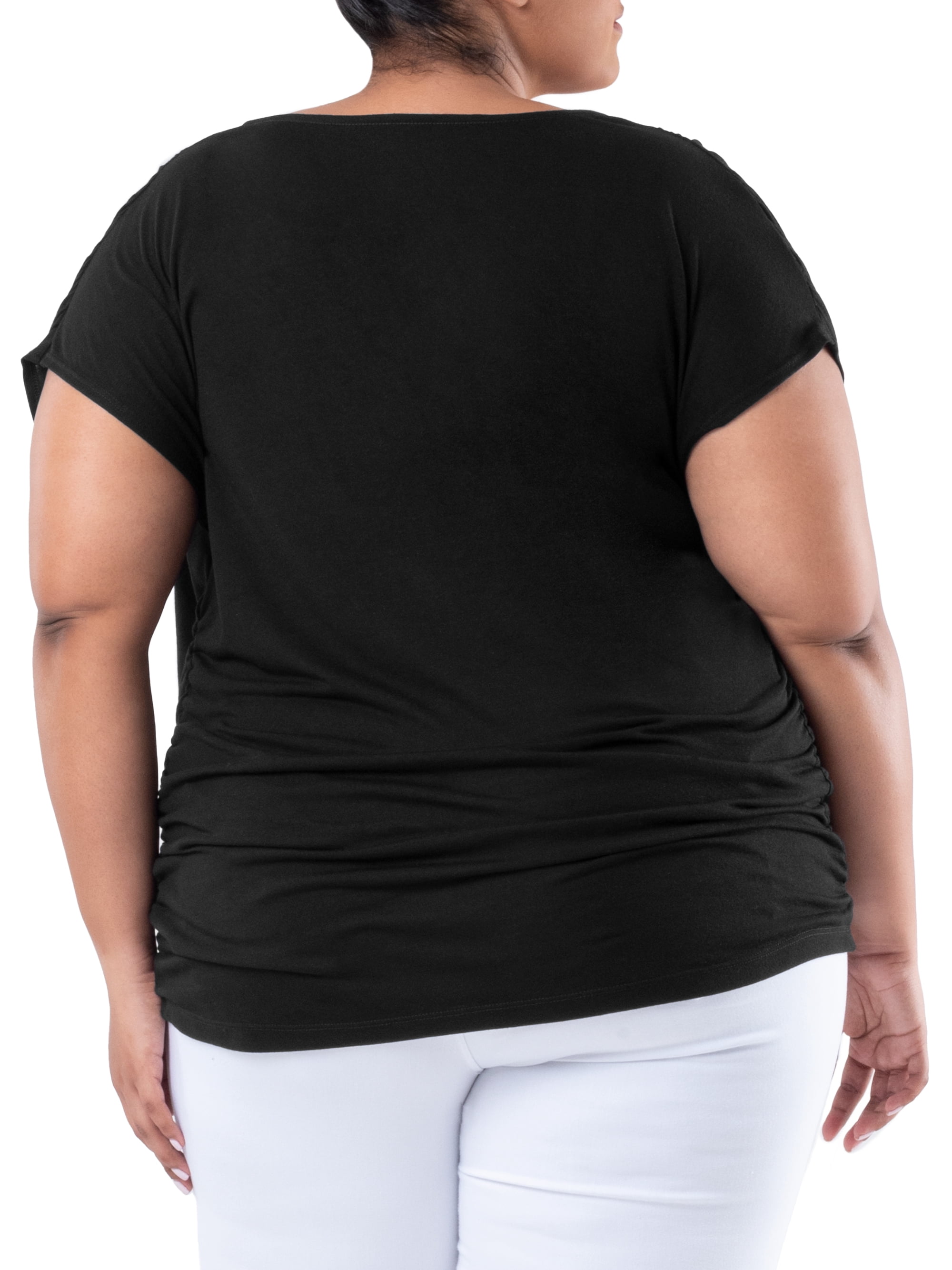 Wright's Women's Plus Size Draped Front Cowl Neck Short Sleeve Blouse Top, Size 1X-5X
