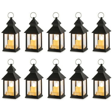 Sziqiqi Mini Lanterns Decorative with Flameless LED Candles Vintage Style Indoor Outdoor Lantern Hanging Decor Set of 10 for Table Centerpiece Xmas Tree Wedding Party