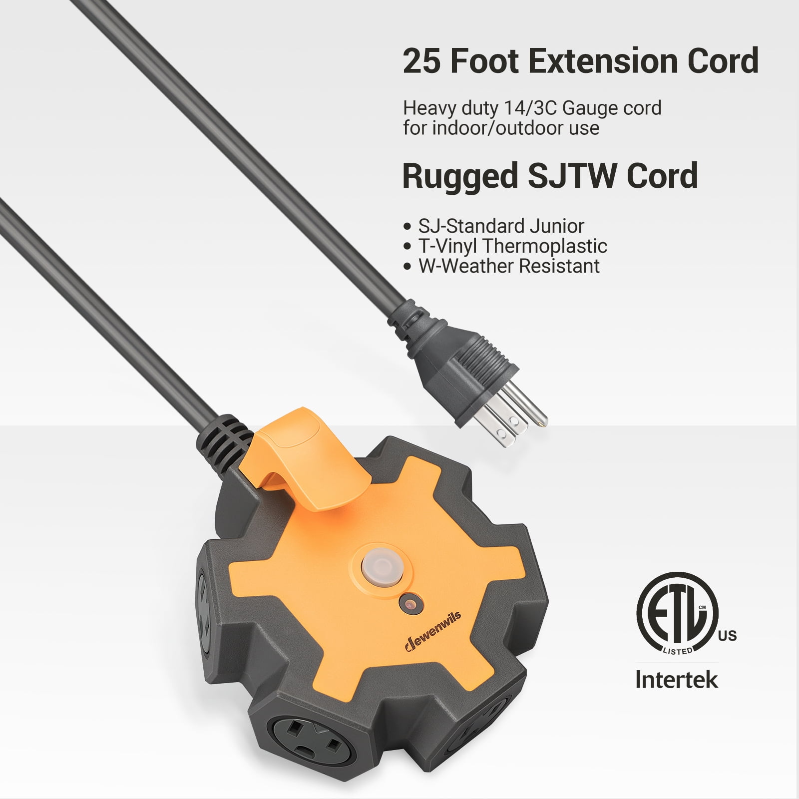 DEWENWILS 5-Outlet Heavy Duty Power Strip, outlet extender  25FT Long Extension Cord
