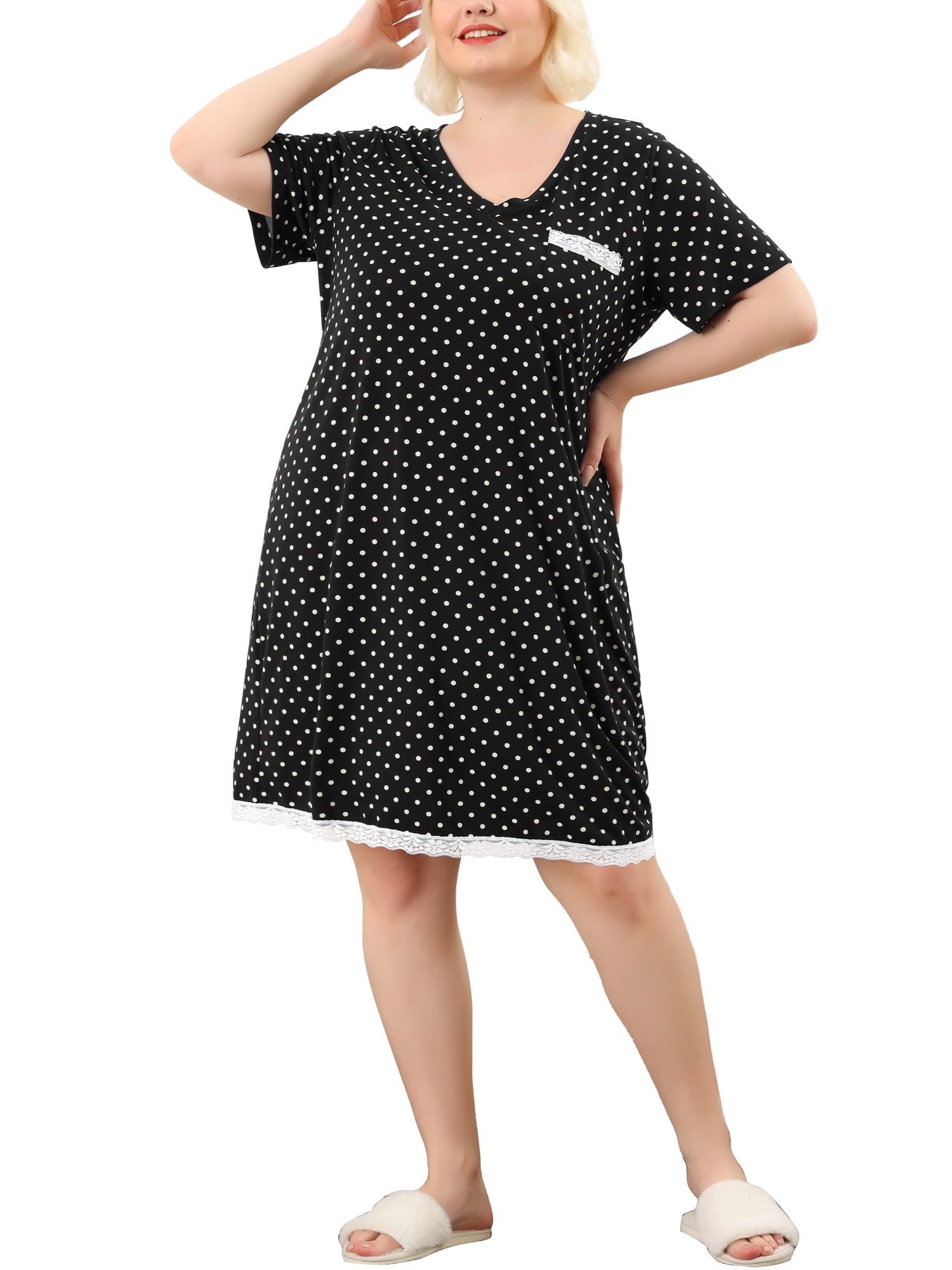 Unique Bargains Juniors' Plus Size Nightgown Polka Dots Comfy Sleep Shirts
