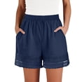 thumbnail image 3 of YgkuHd Women's Cotton Linen Summer Shorts with Lace Trim, Elastic Waist Casual Beach Shorts with Pockets, Comfy Boho Lounge Shorts for Home, Vacation, Daily Wear,01-Navy_S, 3 of 9