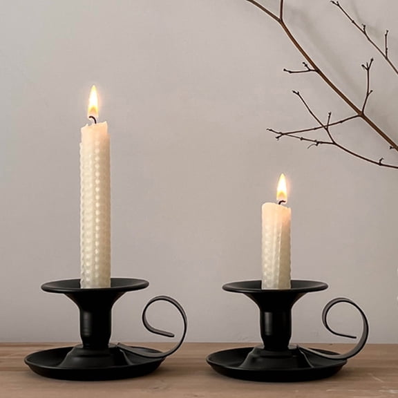 AuroraX Black Short Taper Candle Holder Set Of 2 Metal Candlestick Holders Decorative Romantic Vintage Rustic Elegant Valentines Day Candle Stand Gifts for Table Centerpieces Dining Wedding Decor