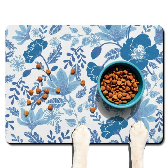 Colorful Floral Dog Food Mat - Abstract Design, Non-Slip Absorbent Pet Placemat