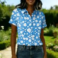 thumbnail image 4 of Women Summer Hawaii Shirts Soft Cool Floral Tropic Print Short Sleeve Button Up Tops T-Shirt Blue S, 4 of 5