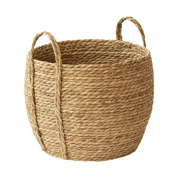 Handmade Woven Planter Basket with Handle Strong Load bearing Natural Decorative Straw Basket Laundry Basket
