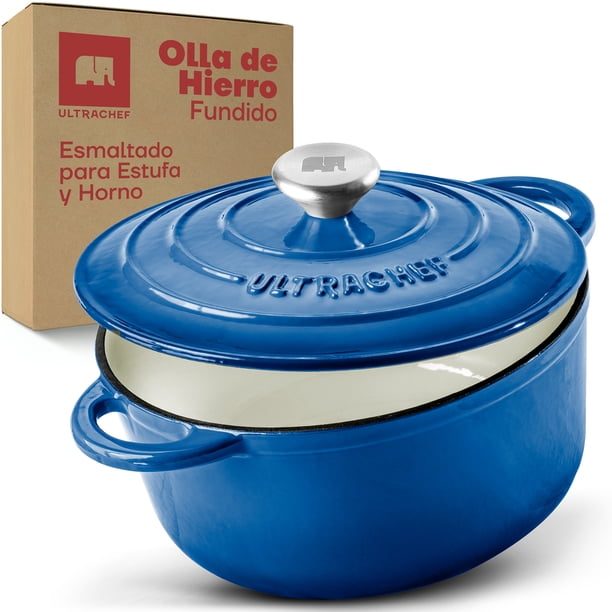 Olla de Hierro Fundido Esmaltado para Estufa y Horno ULTRACHEF , Horno Holandés Cubierto de Hierro Fundido , Dutch Oven , Redonda , Tamaño 28 cm, Capacidad 6 Litros, Azul