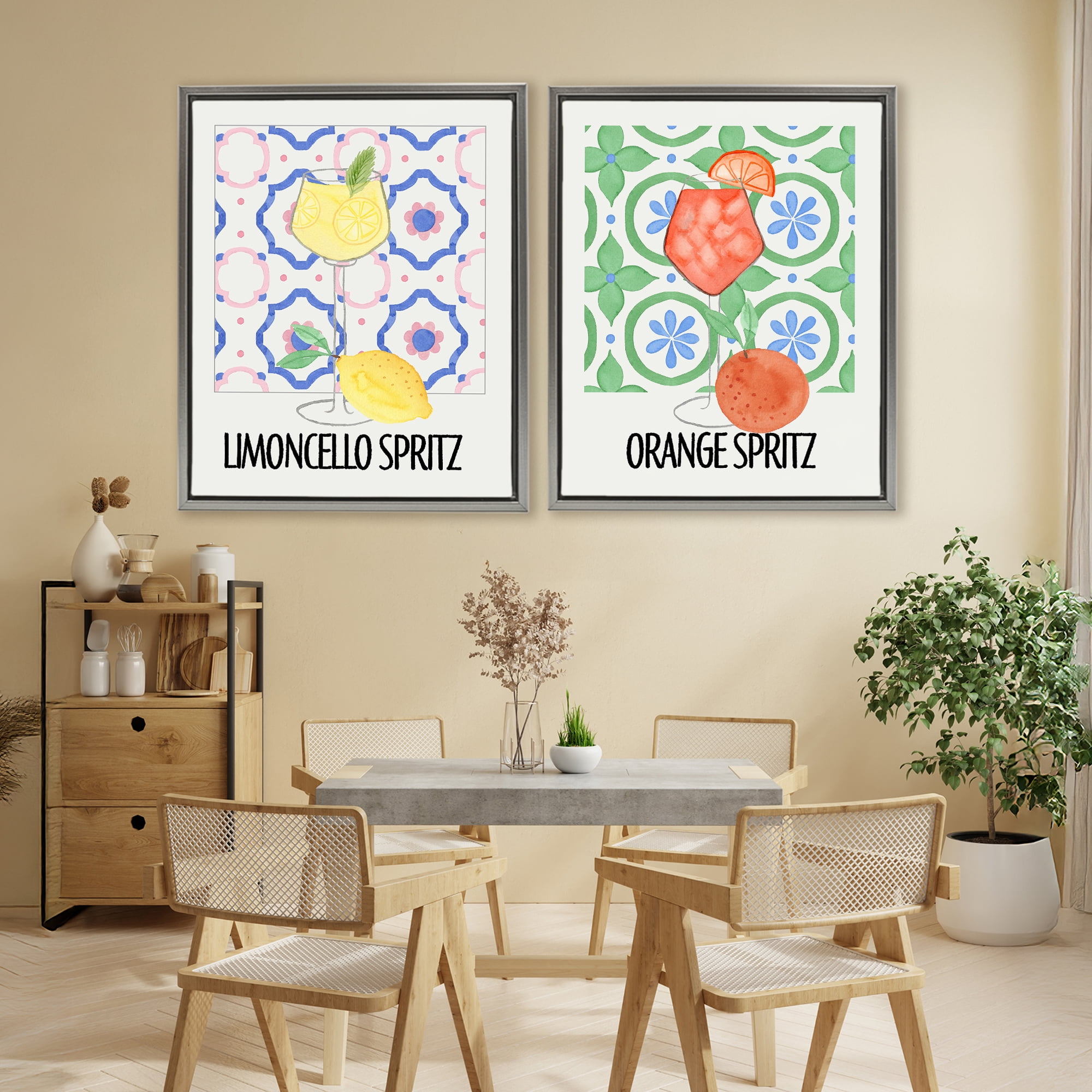 Stupell Industries Citrus Spritz On My Mind 2 Piece Gray Framed Floater Canvas Set, design by Nina Jacobs