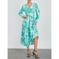 thumbnail image 5 of Women Flowy Long Dress Elegant Flower Print V Neck Long Sleeve Dress Boho Low Cut Loose Fit Beach Dress, 5 of 10