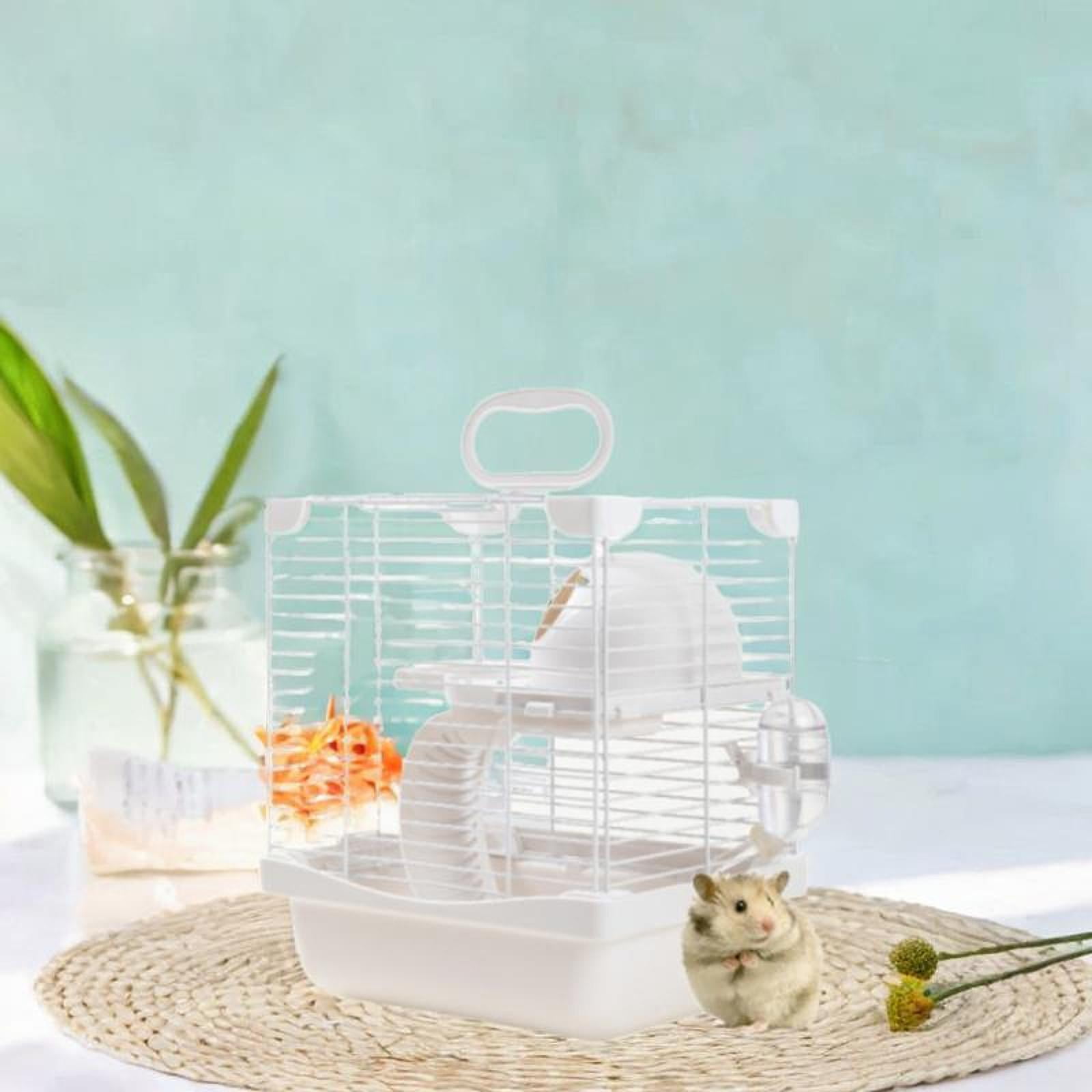 EHJRE 2 Tiers Hamster Cage Enclosure Portable for Mouse Rat with Water Bottle, Food Bowl High Chassis Design Versatile 7.4x9x11inch White