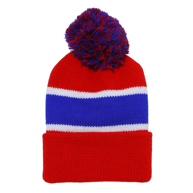Beanie a rayas de invierno con POM - Rojo / Azul TOP HEADWEAR Beanie