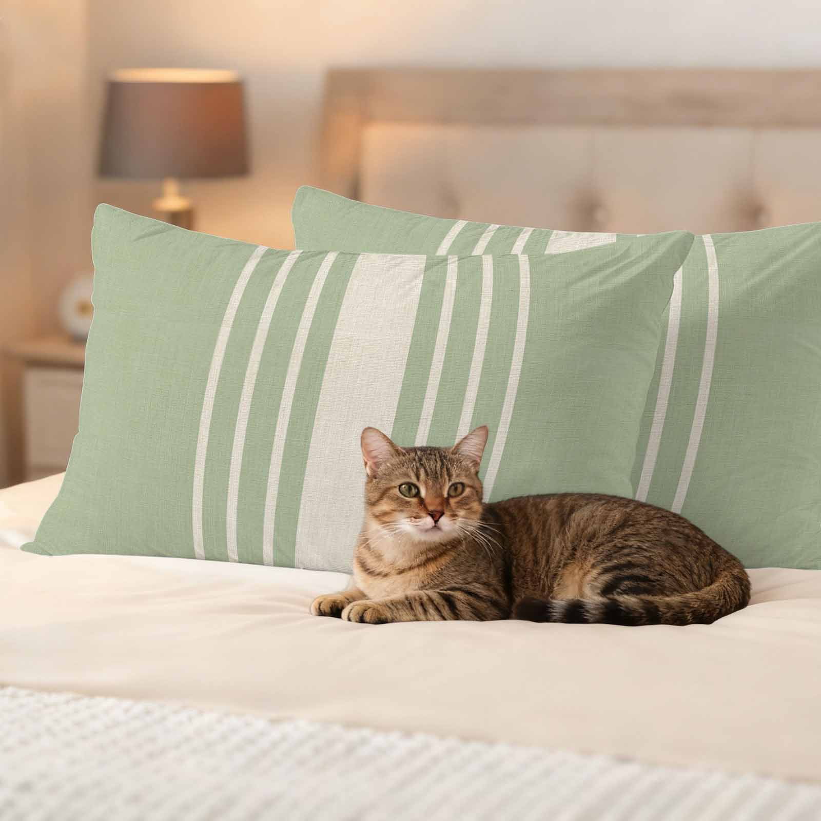 Sage Green Beige Striped Outdoor Waterproof Pillow Covers, Modern Farmhouse Retro Lines Decorative Rectangle Throw Pillowcase Sofa Cushion Sham for Patio/Couch/Chair, 20"x12" 2 Pack