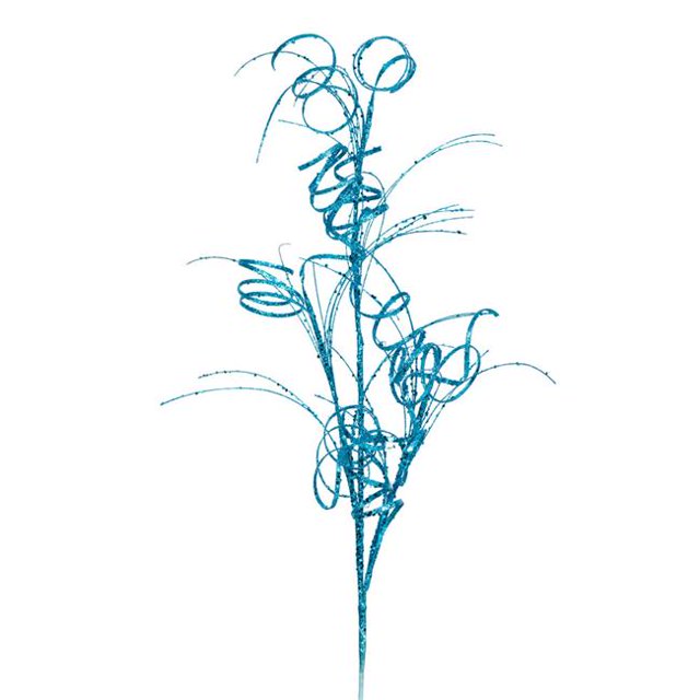 Vickerman QG164512 Turquoise Glitter Curly Spray - 35 in. - 6 Per Bag